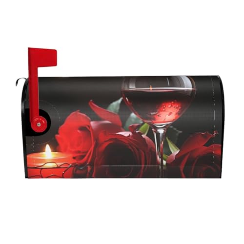 Willkommensbriefkasten-Ab deckung, rote Rose, Weinglas und Kerze, magnetische Briefkasten-Abdeckung, dekorativer Urlaub, Briefkasten, Abdeckung für Zuhause, Outdoor, Garten, dekorativ