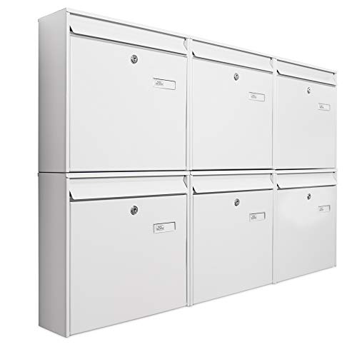 banjado® Burg-Wächter® Briefkastenanlage 6 Fach 108x96x10cm/ Briefkasten groß/Postkasten A4 Einwurf inkl Montagematerial & je 2 Schlüsseln/Briefkasten ohne Zeitungsfach/Briefkasten mit Namensschild