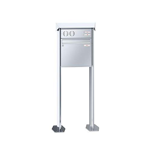 RENZ/Prisma/Freistehende Briefkastenanlage Standbriefkasten / V4A-Edelstahl/Volumen 17 L/mit Fußplatten/Sprechsieb oben/Dein-Briefkasten.de