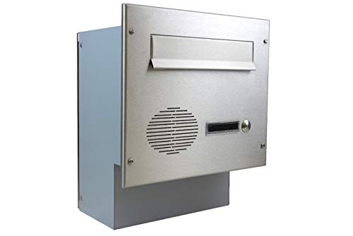 F-046 Edelstahl Mauerdurchwurf Briefkasten mit Klingel & Sprechsieb (Tiefe: 20 cm) - LETTERBOX24.de