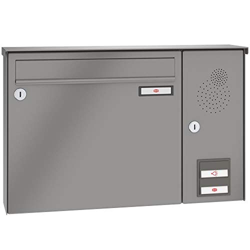 RENZ/Basic B/Aufputz-Briefkastenanla ge Wand-Briefkasten/RAL-Farb e 9007 / Volumen 12 L/Sprechsieb rechts/Dein-Briefkasten.d e