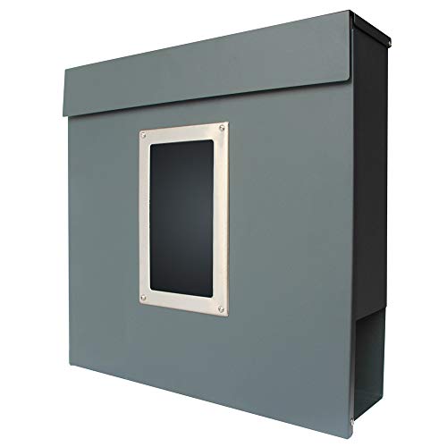 Briefkasten mit Zeitungsfach Postkasten Modern mit Sichtfenster Zeitungsrolle Post Box Letterbox Wandbriefkasten Metall V2Aox