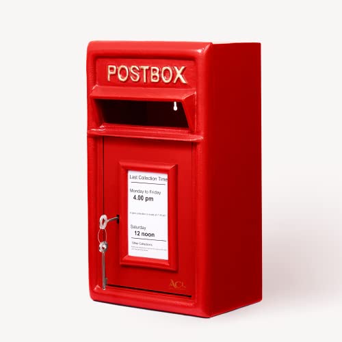 ACL Royal Mail Briefkasten - Roter Briefkasten mit Schloss - Wandmontierter Briefkasten - Abschließbarer Versandkarton Royal Mail Replica - Langlebiger Gusseisen Postkasten (Postkasten Rot 17D x 44H)