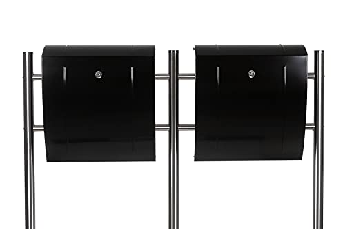 Birendy Design Doppel Briefkastenständer Set (Ständer und 2 Briefkästen) Edelstahl 120 cm hoch in Mehreren Farb Designs (Set mit HPB018-LH Schwarz)
