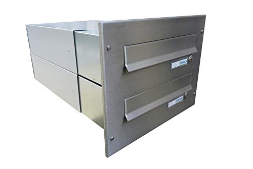 B-042 2er Edelstahl Mauerdurchwurf Briefkastenanlage mit Klingeltaster (Tiefe: 39-62 cm) - LETTERBOX24.de