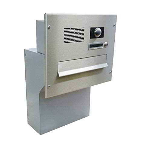 F-046 Edelstahl Mauerdurchwurf Briefkastenanlage mit Klingel, Sprechsieb & Kamera (Tiefe: 19-27 cm) - LETTERBOX24.de