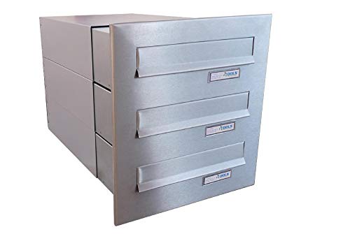 B-042 3er Edelstahl Mauerdurchwurf Briefkastenanlage mit Namenschild (Tiefe: 39-62 cm) - LETTERBOX24.de