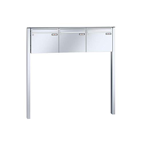 RENZ/Basic B / 3er Freistehende Briefkastenanlage Standbriefkasten / V4A-Edelstahl/Volumen 17 L/zum Einbetonieren/Dein-Briefk asten.de