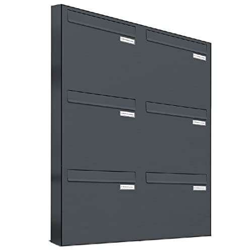 AL Briefkastensysteme 6er Briefkasten für Tür/Zaundurchwurf in Anthrazit Grau RAL 7016, 6 Fach, wetterfeste Briefkastenanlage Design modern
