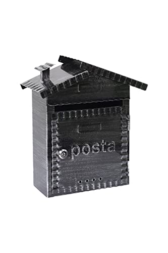 ARREGUI Rustica D-2202 Metall- Briefkasten im rustikalen Stil, Größe S (DIN A5 Post), Wandbriefkasten für den Außenbereich mit Dach, Einfache Montage, Schwarz gebürstet, 32,5 x 28,5 x 11 cm