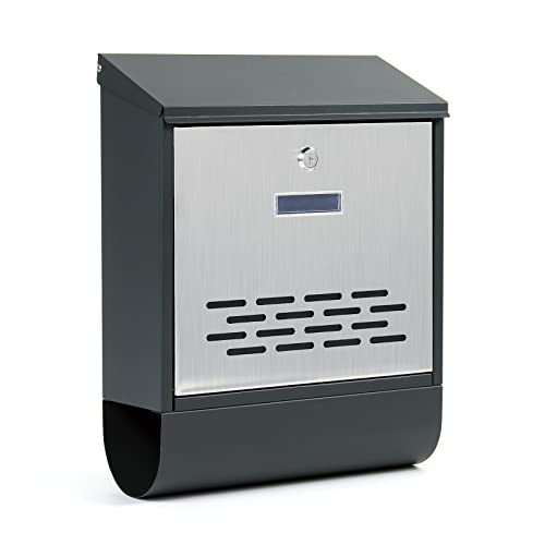 Briefkasten mit Zeitungsrolle V37 Wandbriefkasten Edelstahl Postkasten anthrazit mit Zeitungsfach