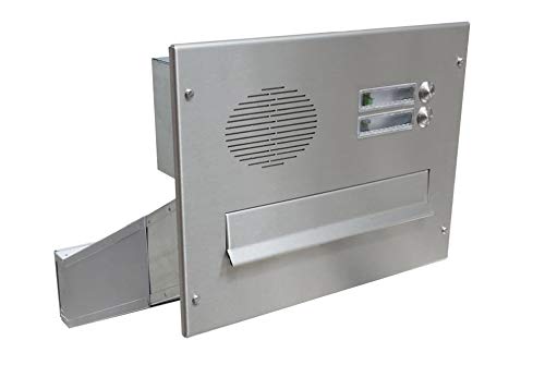 D-042 Edelstahl Mauerdurchwurf Briefkasten mit 2 Klingeln & Sprechsieb (Tiefe: 35-50 cm) - LETTERBOX24.de