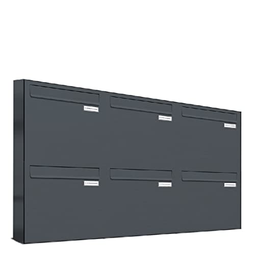 AL Briefkastensysteme 6er Briefkasten für Tür/Zaundurchwurf in Anthrazit Grau RAL 7016, 6 Fach, wetterfeste Briefkastenanlage Design modern