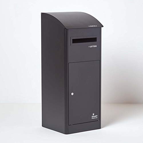 Smart Parcel Box XXL schwarz mit Schrägdach 43x41x110 cm, Paketbriefkasten zur Wand- oder Bodenmontage, Paketbox für Zuhause & Unternehmen, Briefkasten für Pakete & Briefe