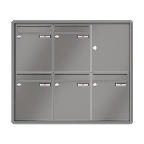 RENZ / RS3000 / 5er Unterputz-Briefkastenanla ge Einbau-Briefkasten/RAL-Fa rbe 9007 / Volumen 8 L/Dein-Briefkasten.de