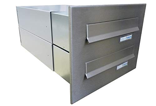 B-042 2er Edelstahl Mauerdurchwurf Briefkastenanlage mit Namensschild (Tiefe: 39-62 cm) - LETTERBOX24.de