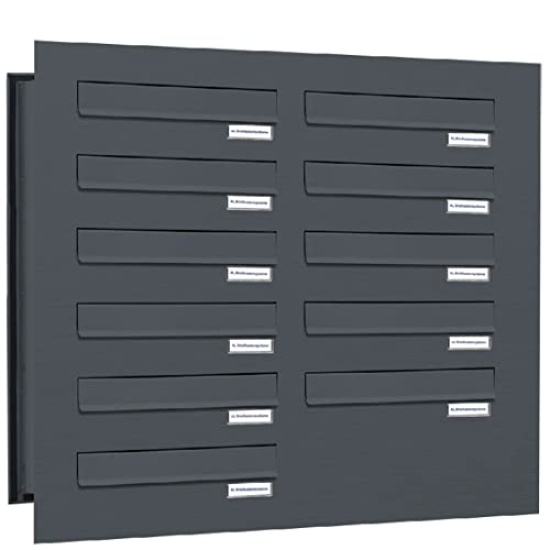 AL Briefkastensysteme 11er Briefkasten Mauerdurchwurf in Anthrazitgrau RAL 7016, 11 Fach DIN A4, wetterfeste Premium Briefkastenanlage Postkasten