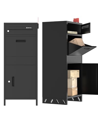 OZG Paketbox Postbox für Pakete, 43 L*38 B*101 cm Briefkasten mit Paketfach, diebstahlsicheres Design, standbriefkasten Paketboxen für die Veranda oder den Bordstein(Schwarz)