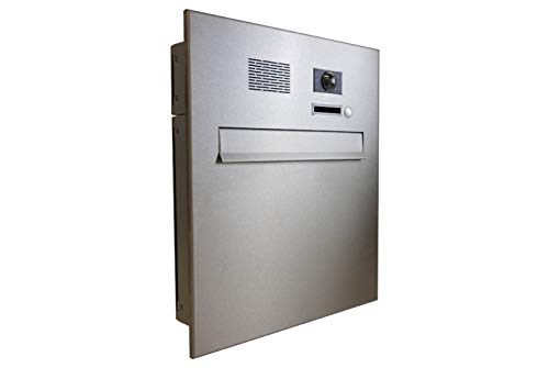 A-04 Edelstahl Design Durchwurfbriefkasten mit Klingel, Sprechsieb & Kamera (Tiefe: 10 cm) - LETTERBOX24.de