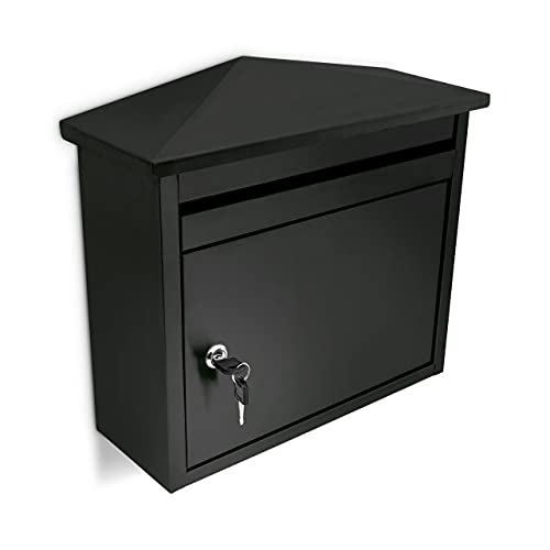 Relaxdays Briefkasten aus Eisen, Abschließbar, Postkasten mit Spitzdach, HBT: 37 x 41 x 16 cm, schwarz