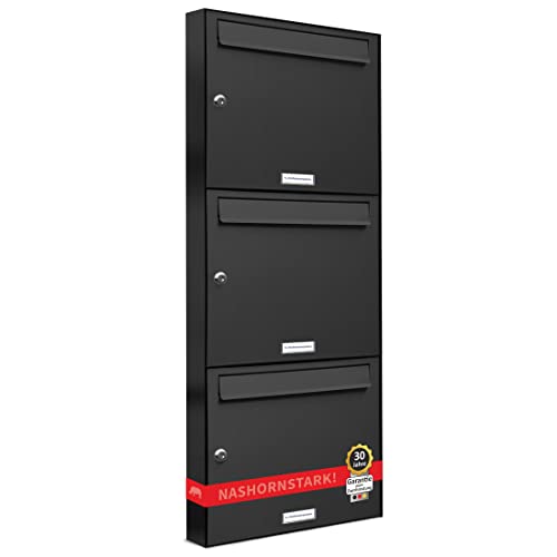 AL Briefkastensysteme, 3er Postkasten modern, A4 Premiumbriefkasten, 3 Fach Briefkastenanlage in Anthrazitgrau RAL 7016