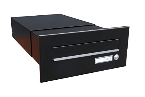 B-042 Schwarz (RAL 9005) Mauerdurchwurf Briefkasten mit Klingel (Tiefe: 39-62 cm) - LETTERBOX24.de