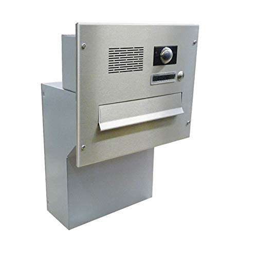 F-046 Edelstahl Mauerdurchwurf Briefkasten mit Klingel, Sprechsieb & Kamera (Tiefe: 19-27 cm) - LETTERBOX24.DE