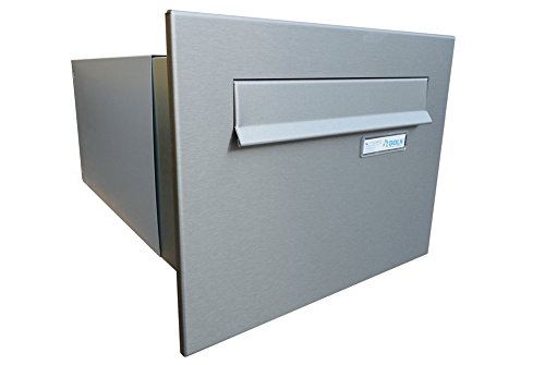 B-242 XXL Edelstahl Mauerdurchwurf Briefkasten mit Namensschild (Tiefe: 39-62 cm) - LETTERBOX24.de