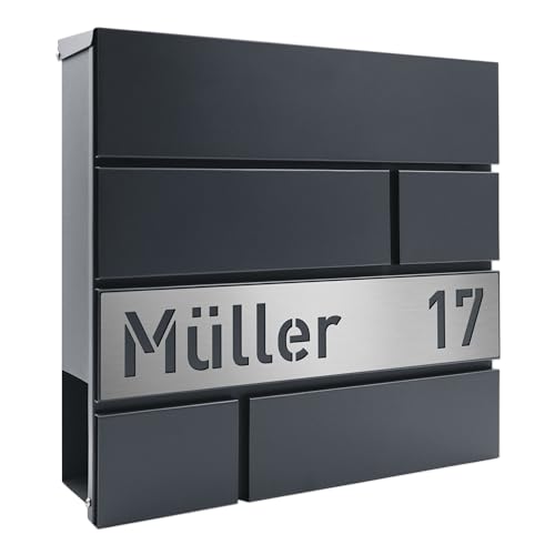 Albers-Design Personalisierter Briefkasten in anthrazit (RAL7016) - mit individueller Edelstahlblende