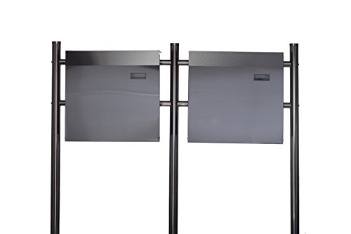 Sarah B Design Doppel Set (Ständer und 2 Briefkästen mit Zeitungsfach) Edelstahl 120 cm hoch Silber.HPB38254 + HPB933, Briefkastenanlage Rostfrei