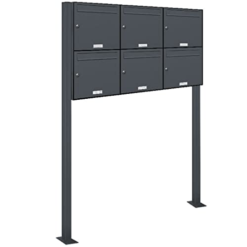 AL Briefkastensysteme 6er Standbriefkasten in Anthrazitgrau RAL 7016 als 6 Fach Briefkastenanlage DIN A4 in Postkasten Briefkasten Design modern