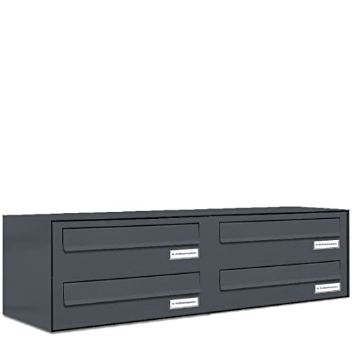 AL Briefkastensysteme 4er Briefkasten für Tür/Zaundurchwurf in Anthrazit Grau RAL 7016, 4 Fach, wetterfeste Briefkastenanlage Design modern