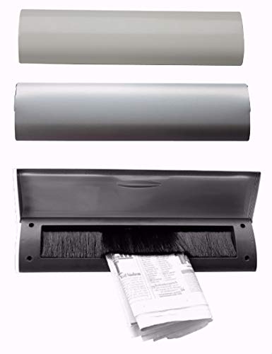 Innenklappe-für die Türinnenseite-Mit Bürste-Aluminium-345x80 mm-Briefeinwurf-Briefklap pe-Briefschlitz (Aluminium weiß beschichtet, 345 x 85 mm)