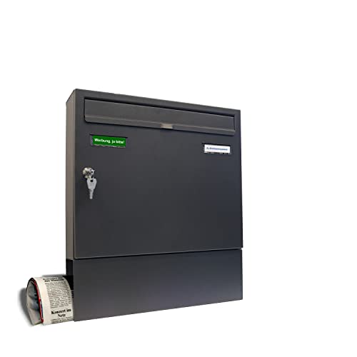 AL Briefkastensysteme Basic 1er Briefkasten mit Zeitungsfach RAL 6005 Moos Grün 1 Fach DIN A4 wetterfest Briefkastenanlage mit Posthaltebügel und 2 Namensschildern