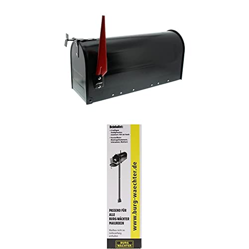 BURG-WÄCHTER U.S. Mailbox mit schwenkbarer Fahne, Stahlblech, 891 S +Briefkasten Pfosten, praktischer Briefkastenständer zum Einbetonieren, Stützpfosten für U.S. Mailbox, 150 cm, Schwarz