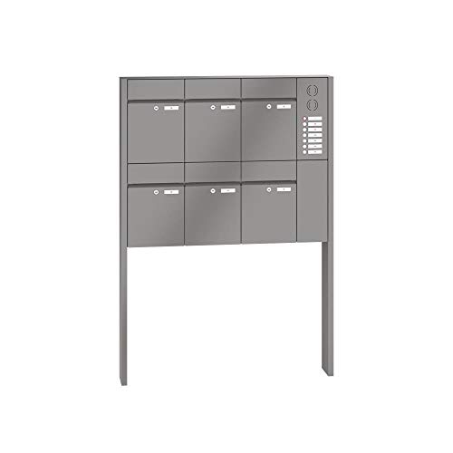 RENZ/Plan / 6er Freistehende Briefkastenanlage Standbriefkasten mit Sprechfeld/RAL-Farbe/Volu men 21 L/zum Einbetonieren/Dein-Briefk asten.de