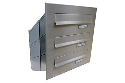 D-041 3er Edelstahl Mauerdurchwurf Briefkastenanlage mit Namensschild (Tiefe: 23-38 cm) - LETTERBOX24.de