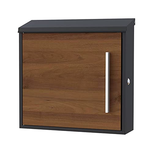 ZGFOZJGC Wandmontierterbriefkasten , Metallbriefkästen mit Schloss,briefkasten mit Holzmaserung, Dropbox-Posteingang – 13,6 x 4,1 x 13,0 Zoll (Farbe:braun)