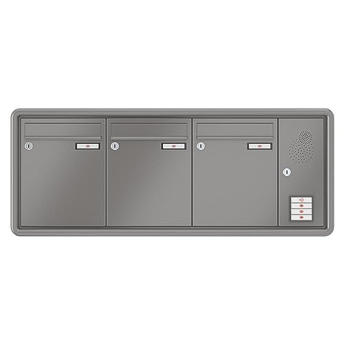 RENZ / RS3000 / 3er Unterputz-Briefkastenanla ge Einbau-Briefkasten mit Sprechfeld/RAL-Farbe 9007 / Volumen 8 L/Dein-Briefkasten.de