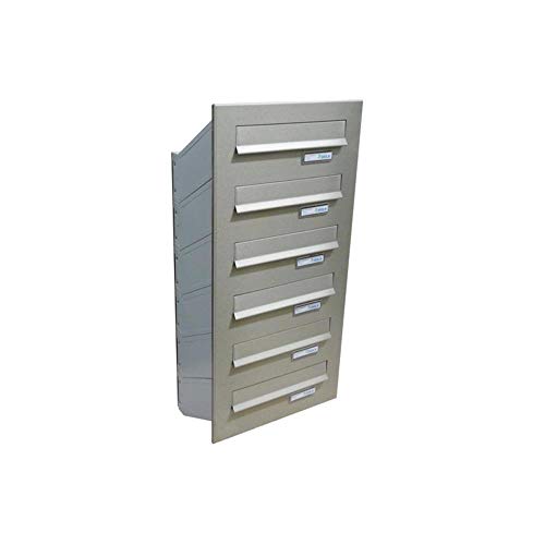 D-041 6er Edelstahl Mauerdurchwurf Briefkastenanlage mit Namensschild (Tiefe: 23-38 cm) - LETTERBOX24.de