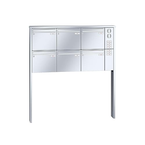 RENZ/Tetro / 6er Freistehende Briefkastenanlage Standbriefkasten mit Sprechfeld / V4A-Edelstahl/Volumen 17 L/zum Einbetonieren/Dein-Briefk asten.de