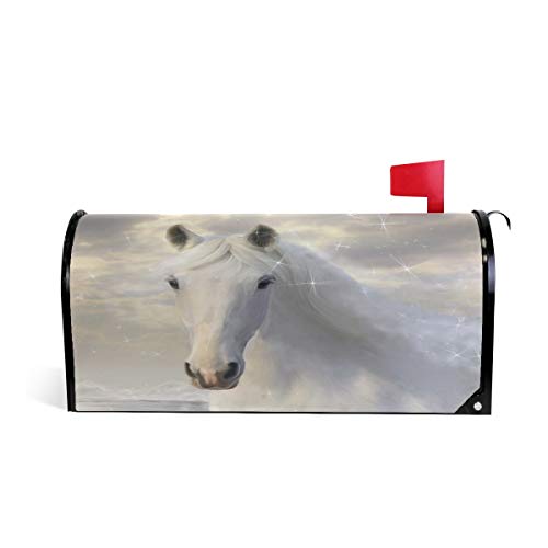 Linomo Magnetischer Briefkasten-Überzug, Motiv: Pferd, Weiß, Briefkasten, Briefkasten, Abdeckung, für Haus, Garten, Hof, Außendekoration, für übergroße Größe 63,5 x 53,3 cm