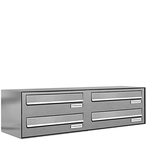 AL Briefkastensysteme 4er Briefkasten für Tür/Zaundurchwurf in V2A Edelstahl, 4 Fach, wetterfeste Premium Briefkastenanlage Design modern