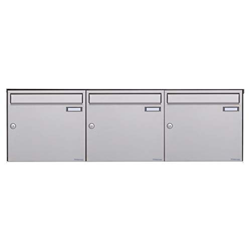 Aufputz Briefkastenanlage Design Basic 382A (3 Briefkästen, waagerecht, Edelstahl, 240er Korn geschliffen)