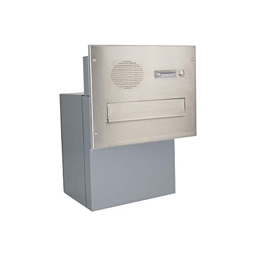 F-042 Edelstahl Mauerdurchwurf Briefkasten mit Klingel & Sprechsieb (Tiefe: 27-40,5 cm) - LETTERBOX24.de