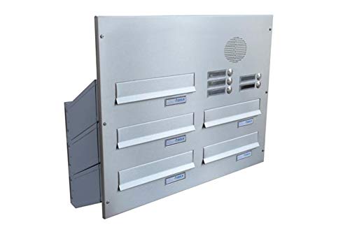 D-041 5er Edelstahl Mauerdurchwurf Briefkastenanlage mit Klingeln & Sprechsieb (Tiefe: 23-38 cm) - LETTERBOX24.de