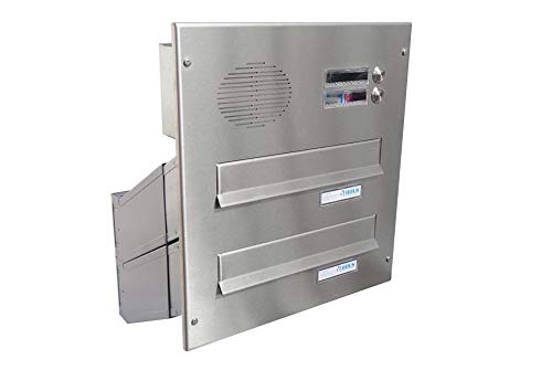 D-041 2er Edelstahl Mauerdurchwurf Briefkasten mit 2 Klingeln & Sprechsieb (Tiefe: 23-38 cm) - LETTERBOX24.de