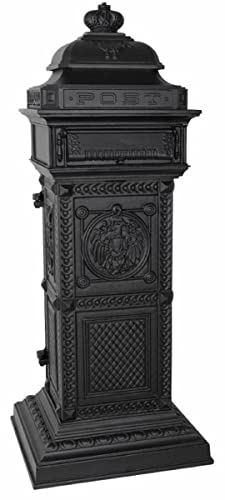 Casa Padrino Jugendstil Standbriefkasten Schwarz 50 x 43 x H. 120 cm - Säulenbriefkasten im englischen Stil - Antik Stil Briefkasten - Nostalgischer Postkasten