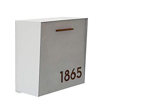 Moderner Briefkasten aus Beton Gesicht,Gebürsteter silberner Aluminiumkörper mit braunen Acrylzahlen, kundenspezi?scher moderner Briefkasten, wandmontierter Briefkasten, Mailnest-Typ 1