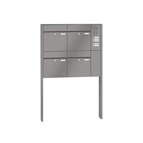 RENZ/Plan / 4er Freistehende Briefkastenanlage Standbriefkasten mit Sprechfeld/RAL-Farbe/Volu men 28 L/zum Einbetonieren/Dein-Briefk asten.de
